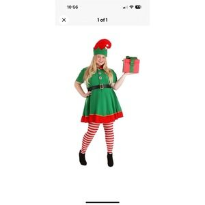 Women's Elf Costume Dress W/ Hat 3X Green Red Gold Trim Christmas Outfit NWT